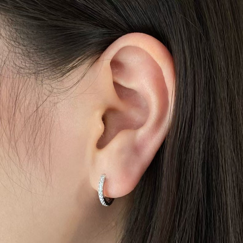Silver-Tone Zirconia Huggie Hoop Earrings