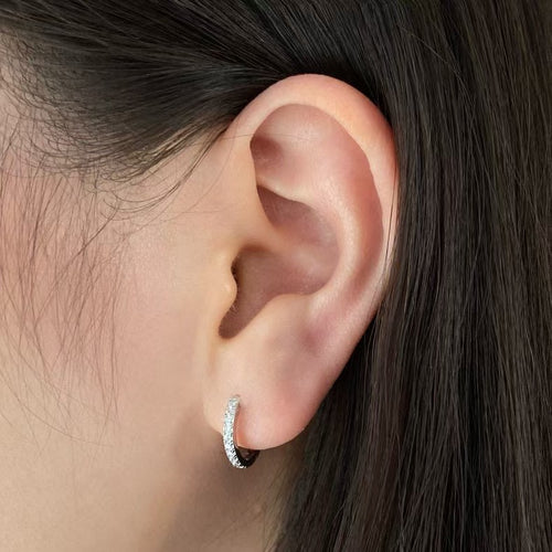 Silver-Tone Zirconia Huggie Hoop Earrings