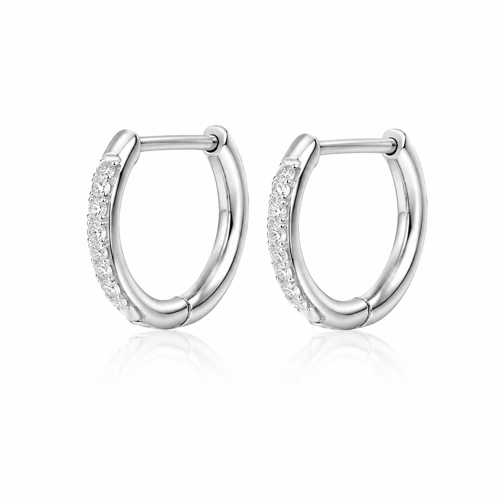 Silver-Tone Zirconia Huggie Hoop Earrings